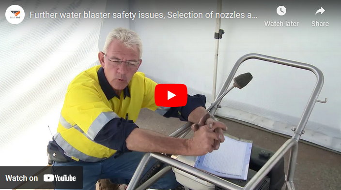 Further water blaster safety issues, Selection of nozzles and cleaning fluids